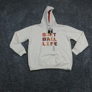 Baseballism Hoodie Womens M Cream Softball Life Graphic Pullover Fleece NWT